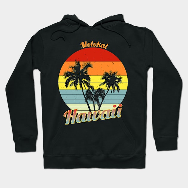 Molokai Hawaii Retro Tropical Palm Trees Vacation Hoodie by macdonaldcreativestudios